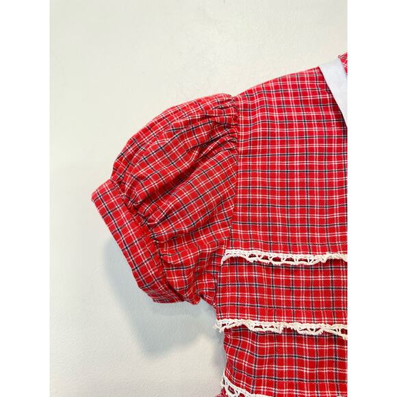 VTG Tiny Town Tots Red Plaid Dress Belted ,Peter Pan Collar, Cotton USA Made 3y - Picture 5 of 7